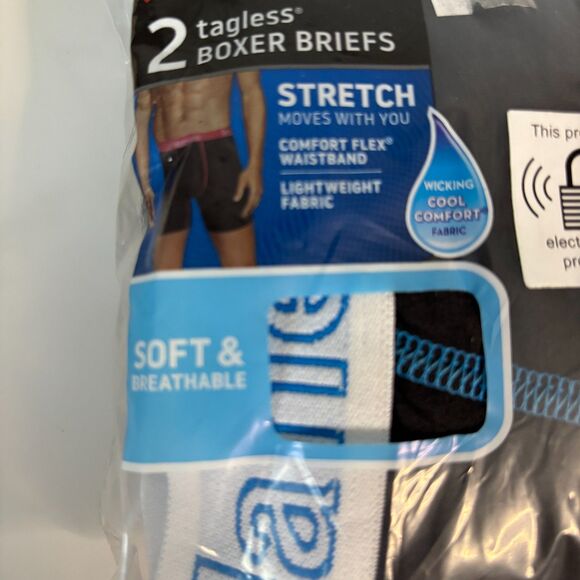 New NIP Men Hanes XL Tagless Stretch Boxer Briefs 2 Pack 40-42” Black Logo Waist - Picture 4 of 6